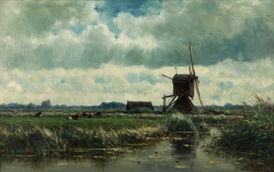 Paysage de polder avec moulin à vent près d